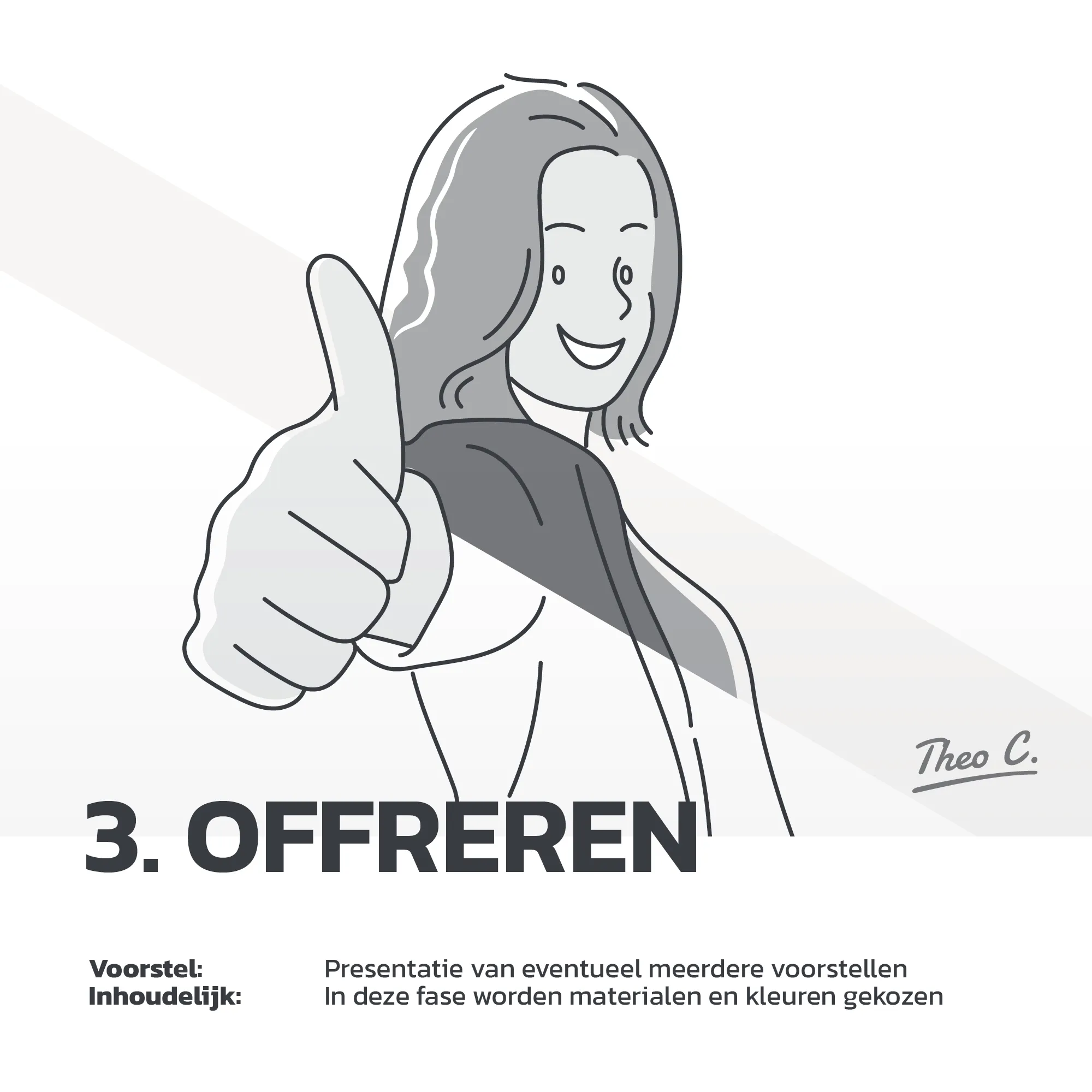 Een illustratie van een vrouw die haar goedkeuring (thumbs-up) geeft