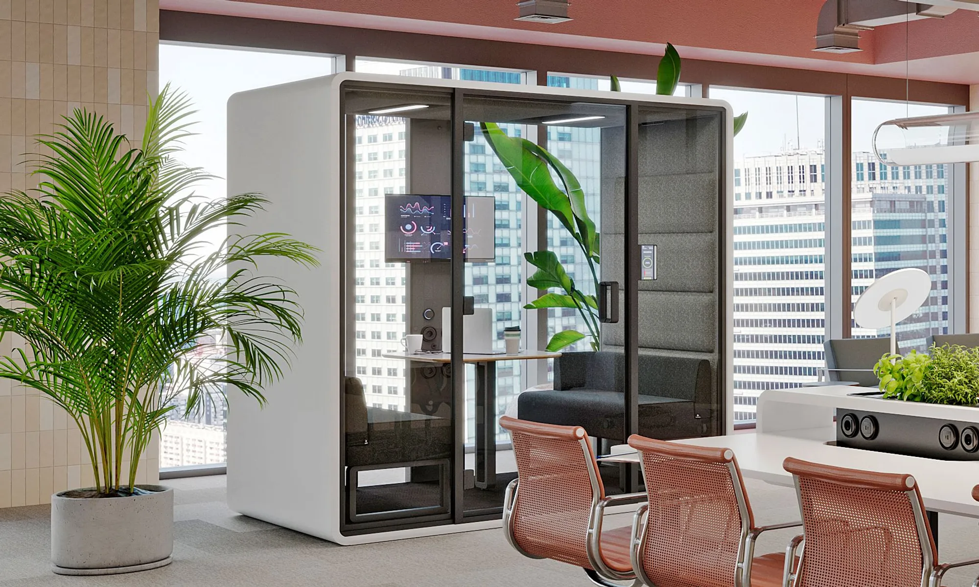 Hushoffice-HushFree.M-akoestische_cabine-vergadercabine_vergaderpod-4-persoenen Hushoffice HushFree.M akoestische cabine-vergadercabine vergaderpod-4-personen